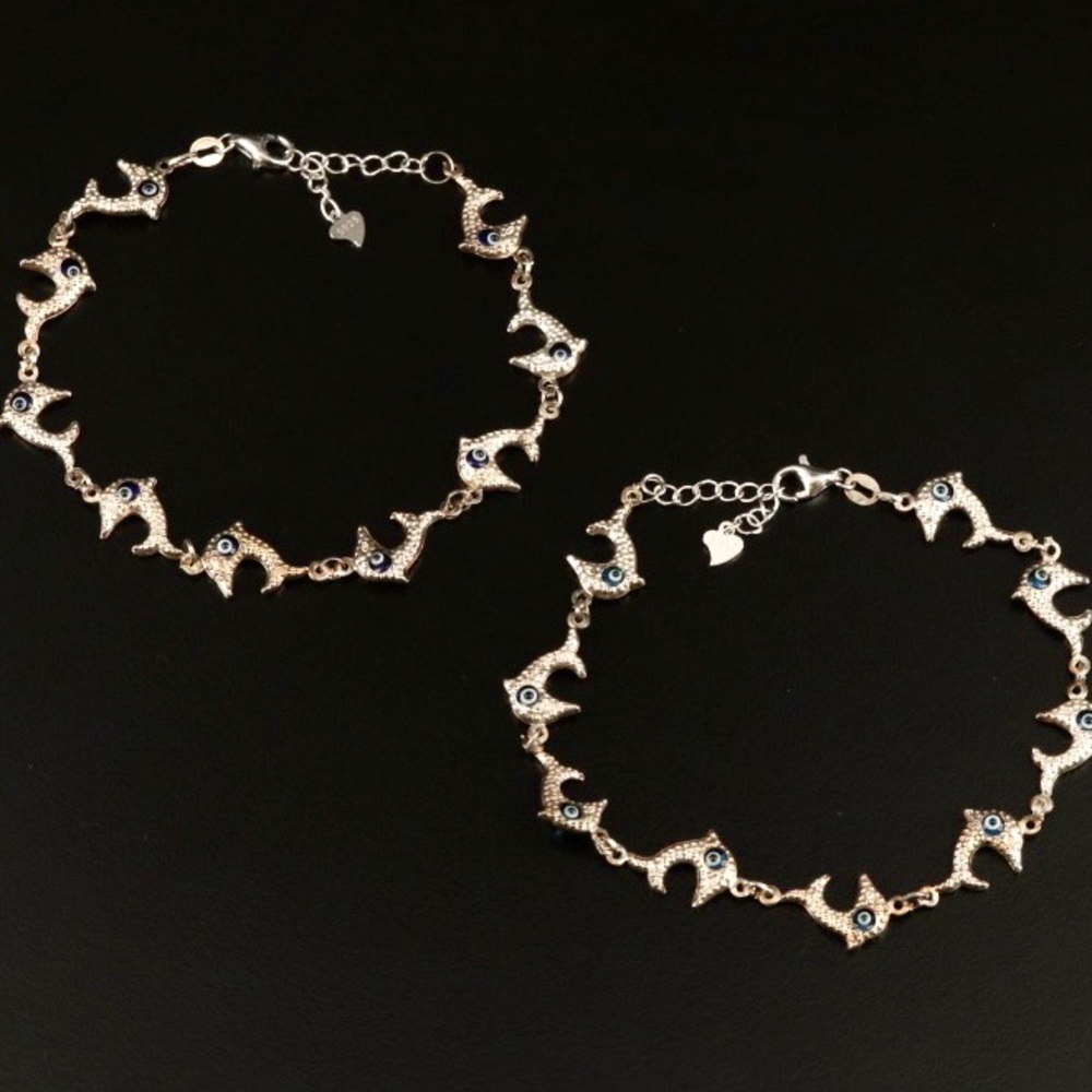Set of Vintage Sterling & Glass Fish 🐟 His/Hers or Bracelet/Anklet Chains🌟